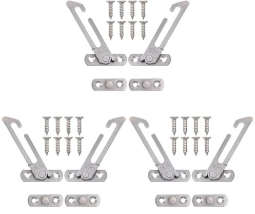 VILLCASE 3 Sets Patio Adjustable Sliding Plastic Catch for Door Stopper Steel Lock Stainless Garage Hook Bar PVC Accessories Casement Opening Barn Limiter Left Right Screws