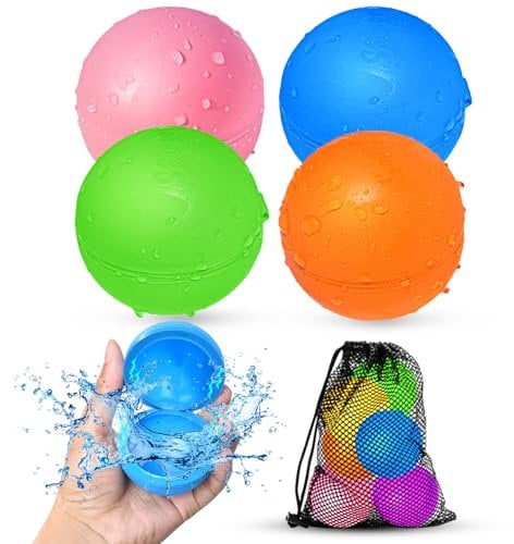 Smirodi SOPPYCID Wasserbomben Wiederverwendbar,Silikon Wasserbomben Selbstschließend magnetische Spritzbälle,Sommer Wasserspielzeug für Kinder im Alter von 3-12 Jahren für Spaß,Pure Farbe(4 Stück).