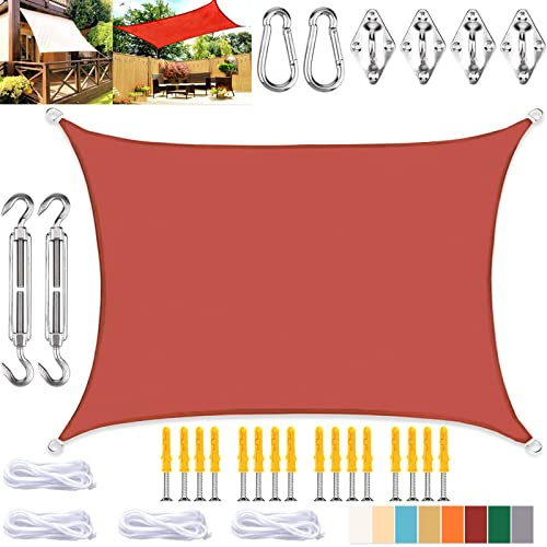 KZhanmy Voile d'ombrage Rectangulaire, Imperméable Protection UV Toile Ombrage avec Kit de Fixation, pour Extérieur Jardin Terrass