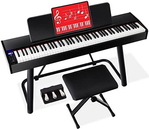 Best Choice Products Pianoforte digitale a grandezza naturale con peso di 88 tasti, set di tastiera elettronica per tutti i livelli di esperienza con supporto a U, 3 pezzi di pedale di sostegno