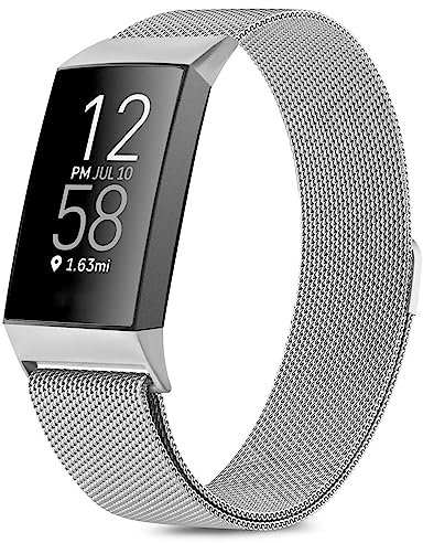 Tobfit für Fitbit Charge 4 Armband, Fitbit Charge 3 Armband für Herren Damen, Metall Verstellbarer Edelstahl Handgelenk Ersatz Armband Kompatibel für Fitbit Charge 4/Fitbit Charge 3(Small,Silber)