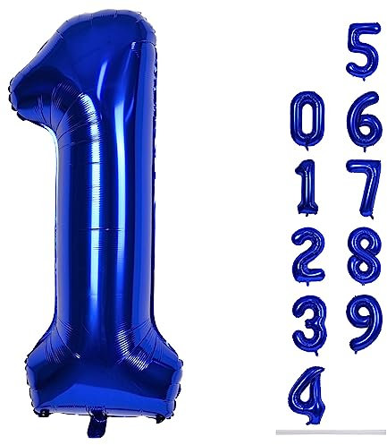 Navy Blue Number 1 Balloons, 40 In Large Dark Blue Number 1 Foil Helium Balloons for Men, Self Inflating Royal Blue Number Balloons 0-9 for Boys 1st 10th Birthday Anniversary Party Decoration