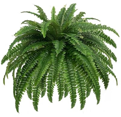 GYERB 47 Large Artificial Boston Fern Plants for Outdoor Indoor, Fake Ferns for Front Porch Hanging, Faux Greenery Bushes for Home Garden Office Decor, Silk Fern with Realistic Fronds, 88 Branches
