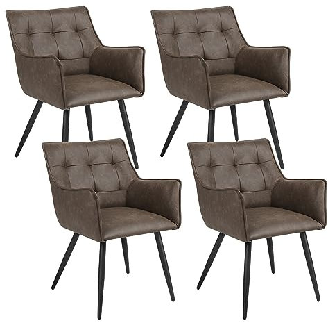 WOLTU Esszimmerstühle 4er-Set, Sessel, Küchenstuhl, Polsterstuhl, Stuhl mit Armlehnen Rückenlehne, Wohnzimmerstuhl mit Kunstlederbezug, Metallbeine, für Esszimmer Küche, Dunkelbraun, BH375dbr-4