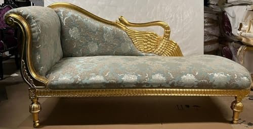 Casa Padrino Barock Chaiselongue Linke Seite Türkis/Grau/Silber/Gold - Handgefertigte Massivholz Recamiere mit elegantem Muster - Barock Wohnzimmer Möbel - Edel & Prunkvoll