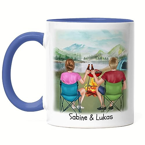 Kiddle-Design Camping Tasse Blau Pärchen Paar Zelten Wohnmobil Womo Van Camper Wohnwagen Personalisiert Geschenk für Camper mit Name