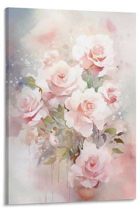 AYAROS Peinture abstraite de roses - Poster romantique - Bouquet de fleurs roses - Impression sur toile pour maison et chambre