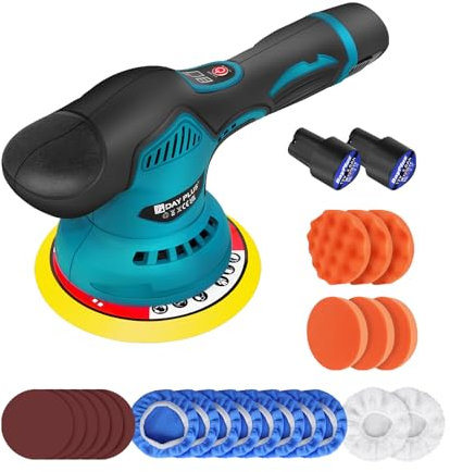 Auto Poliermaschine 300W, Exzenter Poliermaschine/Orbital Poliermaschine, 8 Geschwindigkeit, Polierset mit 2 Akku 2.0Ah + 22 Polieren Schleifpads Zum Polieren, Entfernen von Kratzern, Wachsen