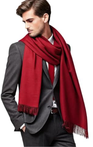 LA FERANI Herrenschal Kaschmir dünn stilvoll Herbst Winter 185x65 elegant für formelle Anlässe geschmeidig Kaschmirschal rot Wollschal Wolle Uni Farbe (Rot)