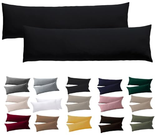 Soifox Seitenschläferkissen Bezug 40 x 145-2er Set Schwarz Kissenbezug mit Reißverschluss 100% Mikrofaser Resistent und Hypoallergen Kissenbezüge für Seitenschläferkissen