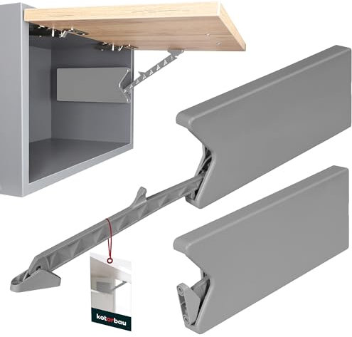 KOTARBAU® Herraje universal Lift II Gris PVC Soporte de solapa plegable para armario de cocina Herrajes Bisagra de elevación para armarios colgantes de cocina Soporte de tapa