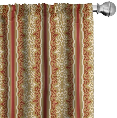 ABAKUHAUS Orient Vorhänge 2er-Pack, Nahöstlicher Strudel-Blumenverzierungs-Niederlassungs-Motiv-orientalische Grafik, 4 Stück 150 cm x 225 cm, Rubin Pale Kaffeesahne
