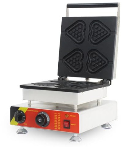PAHION Commercial Machine À Gaufres Électrique Gaufrier Coeur Belge Revêtement Antiadhésif Chauffage Uniforme Double Face Minuterie Et Contrôle De La Température pour Gaufres Coeur 1500W