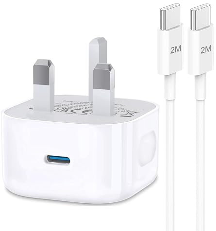 Apple iPhone 15/15 Pro/15 Pro Max USB C Charger, 20W Fast Charging Plug Type C to C 2M Cable for iPad Pro 12.9/11, Air 5th, Mini 6th, Samsung, UK Wall PD Power Adapter
