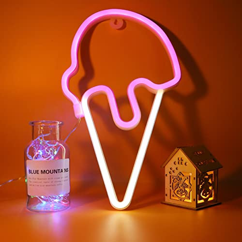 DWOOKE Eiscreme-Neonschild für Wanddekoration, Eiscreme-LED-Neonschilder, batterie-/USB-betrieben, rosa Neonlichtschild für Mädchenzimmerdekoration, Sommerparty, Hochzeit, Geburtstagsgeschenke