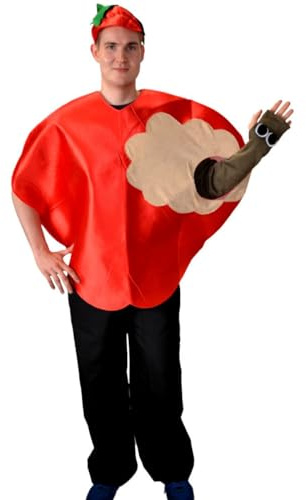 Krause & Sohn Apfel Kostüm Max mit Wurm für Erwachsene Einheitsgröße 80 x 95 cm rot Obst Fasching Karneval Frucht