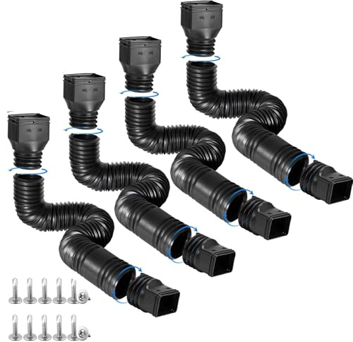 plusgutter Regenrinnen-Fallrohr-Verlängerung, flexibel, Ablaufauslauf-Verlängerung, Ablaufverlängerung, Dachrinnenverbinder, Regenwasserablauf, ausziehbar von 53,3 bis 172,7 cm, Schwarz, 4 Stück
