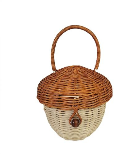 DADEA Eichelförmige Gewebte Handtasche, Eichelkorb mit Deckel und Griff, Rattan-Geldbörse, Eichel-Geldbörse, Handgewebte Handtasche, Rattan-Tasche, Sommertasche, Weit Verbreitete Rattan-Handtasche für