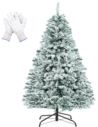 180 cm Sapin de Noël Artificiel PVC, 472 Pointes Sapin Simulé avec Neige, Arbre de Noël Argenté Montage Rapide, Système de Pliage Support Métallique, Gants, Décorations pour Intérieur et Extérieur