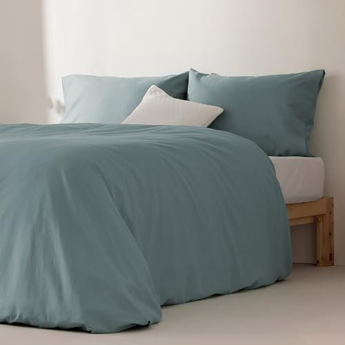 Juego Funda Nórdica Cama 150/160, Lisa 100% Algodón, Funda Edredón 240x220 cm y 2 Funda Almohada, Transpirable, Suave, Color Azul