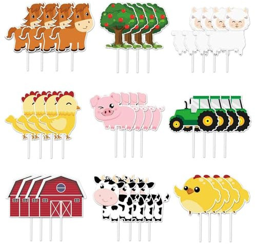 QFEHTHSK 36 Stück Kucheneinsätze Zum Thema Bauernhof, Kuchendekorationseinsätze, Partydekorationen, Kreative Kucheneinsätze, Süße Kuchendekorationen