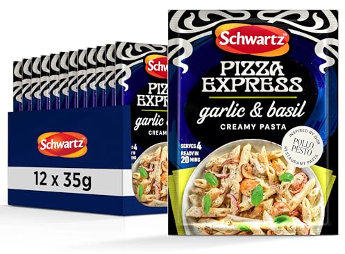 Schwartz x PizzaExpress Garlic and Basil Creamy Pasta Recipe Mix, 35g | Serves 4 | Pack of 12 | Creamy and Flavorful | Quick, Easy, and Delicious Pasta Dish | With Garlic and Basil
