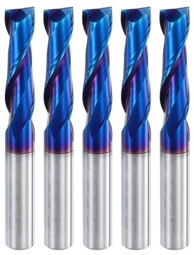 sourcing map 5pcs Spiral Router Bit, 6mm Cut Dia. Up Cut 2-Flute Solid Carbide End Mill with 6mm Shank for CNC Wood Carving Engraving, 22mm Cut Length, Blue Nano Coated