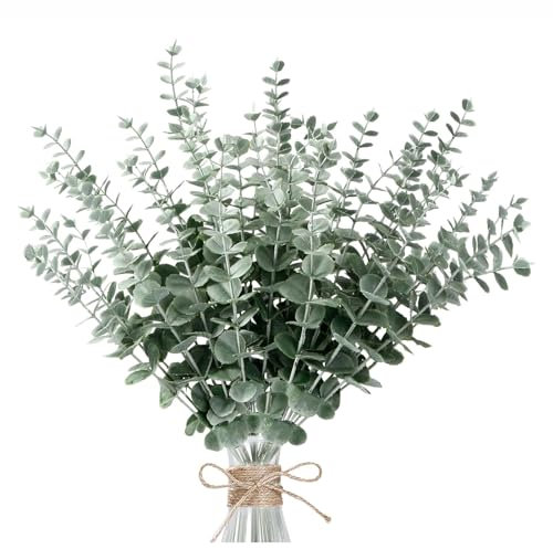 30 Pièces Eucalyptus Artificiel,Fleur Sechees Decoration Plante Artificielle Eucalyptus Branche Decorative Feuillage Artificiel Vertes Avec Tige,pour Maison et Table Noël Décoration(Blanco Verde)