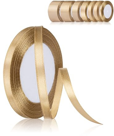 Fyshird Ruban cadeau doré - 6 mm x 22 m - Ruban de satin de mariage - En polyester - Pour travaux manuels, décoration d'anniversaire, emballage cadeau de Noël