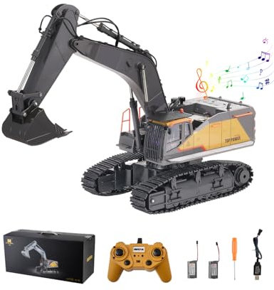 VEVOR Pelleteuse Télécommandée 22 Canaux Excavatrice RC Enfants Échelle 1:14 Pelle Métallique, Lumière et Son, Batterie Rechargeable, Jouet Véhicule de Construction, pour Enfant, Cadeau d'Anniversaire