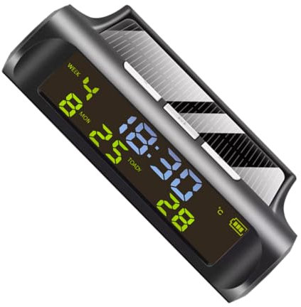 SOLUSTRE Digitaluhr Für Auto Armaturenbrett Mit Thermometer Funktion Solarbetrieben Autozubehör Fahrzeiguhr Kleine Uhr Für Auto Thermometer Für