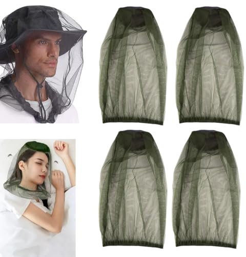 4PCS Moustiquaire de qualité supérieure pour Camping, randonnée et Safari, Ultra-Large avec Mailles Extra Fines, Protection optimale Contre Les Insectes, Ajustement Parfait pour Couvre-Chefs