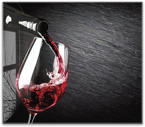 timalo Küchenbild aus Acrylglas modernes Wandbild Glasbild Deko Küche XXL Acryl-Bild wie Glas | 60x52cm Rotwein im Weinglas Schieferplatte, Wein