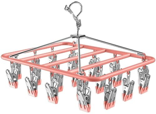 Antivento pieghevole rettangolare stendino, Clip in acciaio inox stendino per calzini con 23 clip, Stendibiancheria Con Gancio Girevole, Antivento, Per Calze, Biancheria Intima(23 mollette)(rosa)