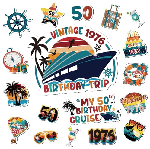 50th Birthday Cruise Door Magnets Decorations, Summer Holiday Happy 50th Birthday Cruise Ship Door Decor Magnetic for Vintage 1976 Men Women Anniversary Party Supplies Refrigerator Fridge Car Kitchen