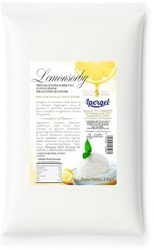 IPERGEL SRL - Lemonsorby - Preparato per Sorbetto al Limone | Per Granitori | Senza Glutine | Da miscelare con 5L d’acqua | 1 Kg