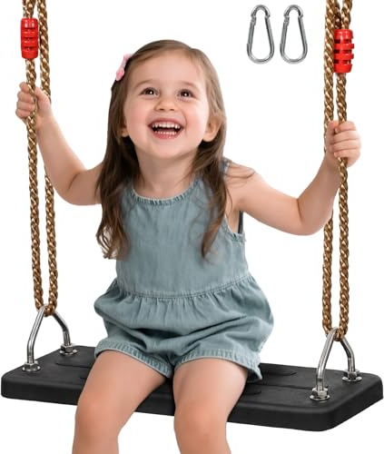 REDCAMP Rubber Swing Seat, Non Slip Heavy Duty Tree Swing Set with Adjustable Ropes, Playground Swing Set Accessories for Indoor Outdoor Backyard, Black
