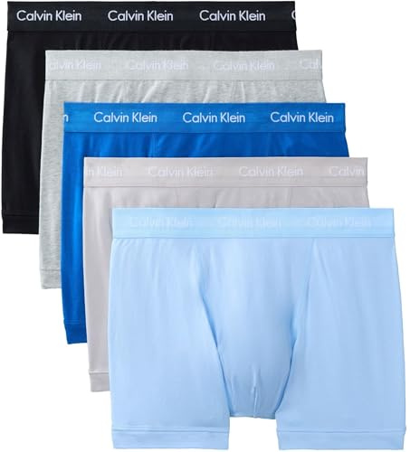 Calvin Klein Herren 5er Pack Boxershorts Trunks Unterwäsche, Mehrfarbig (Classic Blue/Porpoise/Black/Grey), XL