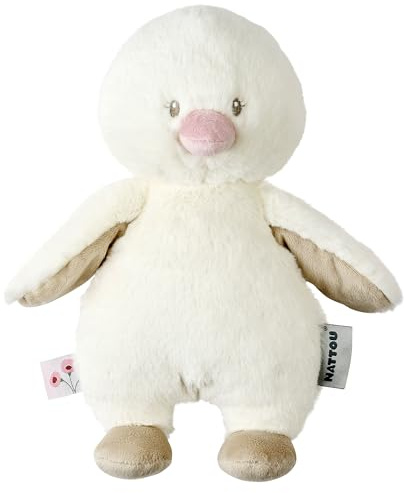 Nattou Kuscheltier Baby-Ente, Wegbegleiter ab der Geburt, Ca. 30 cm, Polyester/Baumwolle, FanFan, Weiß