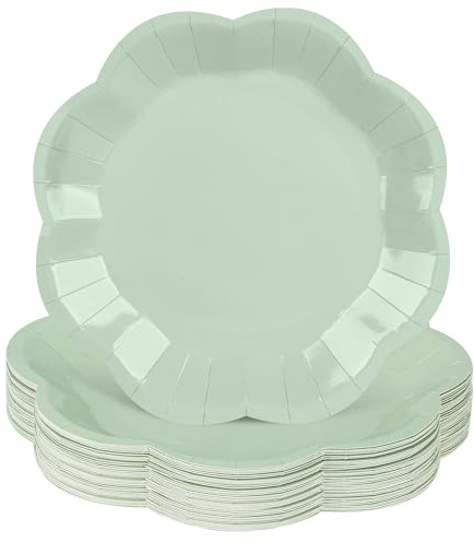 ZUQMZUQ 30 Pcs Sage Green Paper Plates 9''/23cm, Disposable Scalloped Dessert Plates Paper Tableware Plates, Sage Green Party Supplies Dinner Plates for Wedding Baby Shower Birthday Party