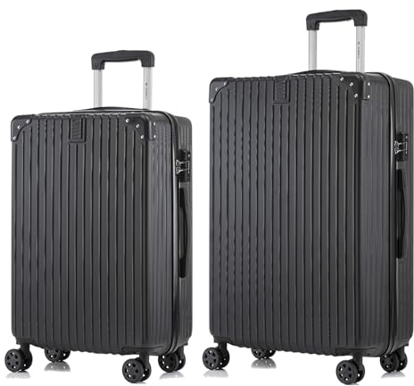 YONSLY Premium Reisekoffer TSA-Schloss,YKK-Reißverschluss Hartschalen-Koffer Trolley Kabinenkoffer Rollkoffer Suitcase Handgepäck 4 Rollen (Schwarz, L-XL-Set)