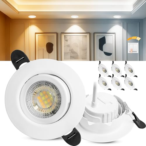Laiebri LED Einbaustrahler 230V Dimmbar, 6W IP44 LED Spots, 68mm Deckenspots 45° Schwenkbar 3000K/4000K/6000k für Badezimmer Küche Wohnzimmer Einbauspots Flach Einbauleuchten, Weiß, 6er Set