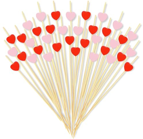 Pic Cocktail Cœur, 200pcs Brochette Cœur, Coeur Baton, Pique Aperitif Coeur, Cure Dent Coeur, Adapté aux Fêtes de la Saint-Valentin, aux Fêtes d'Anniversaire et aux Mariages(Rouge + Rose)