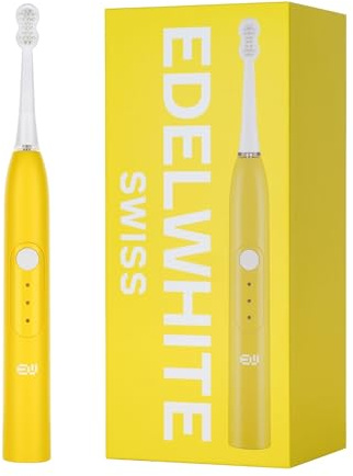 edel+white swiss Schallzahnbürste EW-SG9, 3 Bürstenköpfe, USB, Gelb | 3 Reinigungsmodi, IPX7 wasserdicht, kompaktes Reisedesign, Massage-Modus für Zahnfleisch