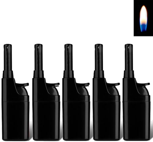 5X Stabfeuerzeug 10,5cm Candle Light Kerzenanzünder Softflamme Gas Feuerzeug BBQ Anzünder wiederbefüllbar (Full Black)