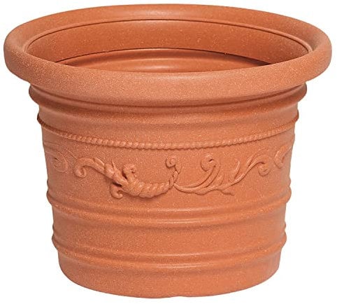 SATURNIA Macetero Resina Redondo, Color Terracota, Resistente, Ideal Exterior, 40 Cm Diametro.