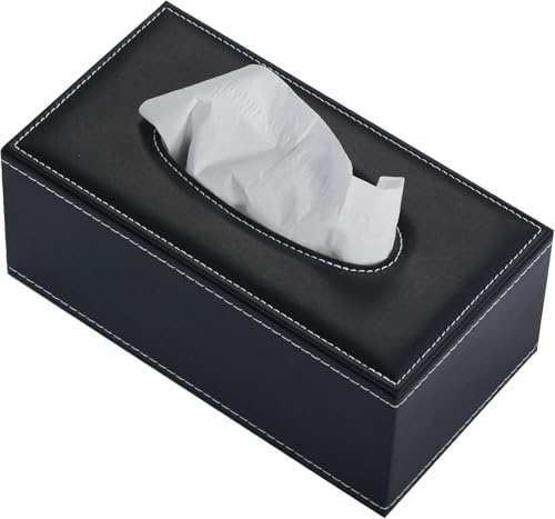 Oymlclivisa Leather Tissue Box Holder, Rectangular Napkin Dispenser, Black | for Home Kitchen Office Car