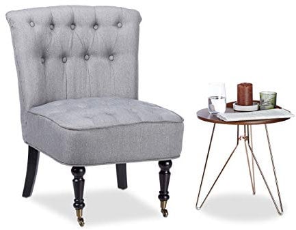Relaxdays Cocktailsessel 50er, bequem, weich, Stoffbezug, Laufrollen, eleganter Clubsessel, HxBxT: 82 x 55 x 65 cm, grau