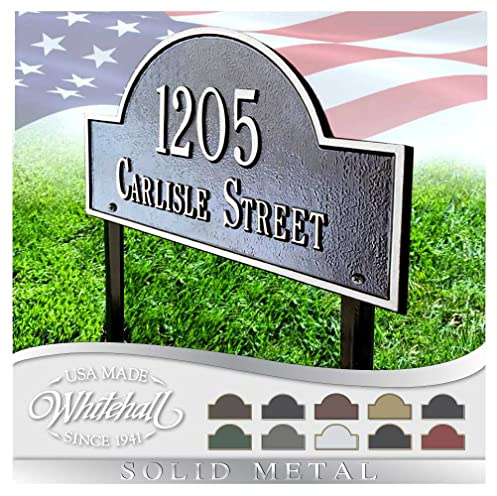 Whitehall Personalized Cast Metal Address plaque - LAWN MOUNTED Arch Plaque. Made in the USA. Display your address and street name. Custom house number sign.