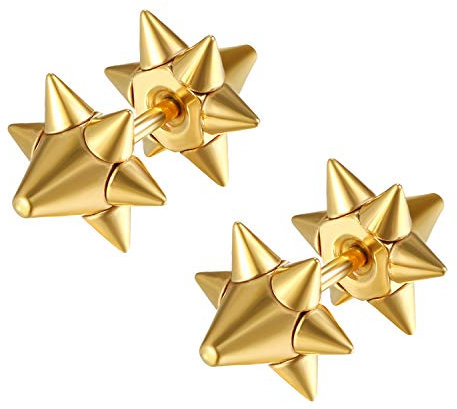 JewelryWe Schmuck Fakeplugs Ohrstecker Edelstahl Spike Taper Nieten Fake Plug Ohrringe Ohr Cheater Tunnel Piercing für Herren Damen Gold
